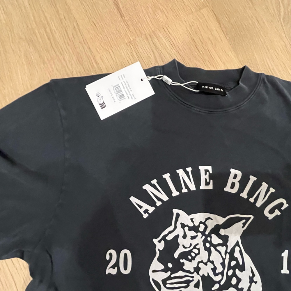 Anine Bing NWT Avi printed cotton-jersey T-shirt XS Charcoal - Picture 6 of 8